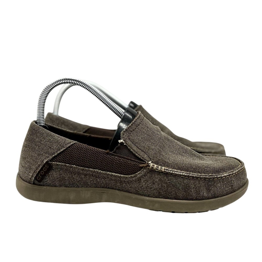 Crocs Santa Cruz Mens 7M Espresso Brown Canvas Slip On‎ Loafers 202056